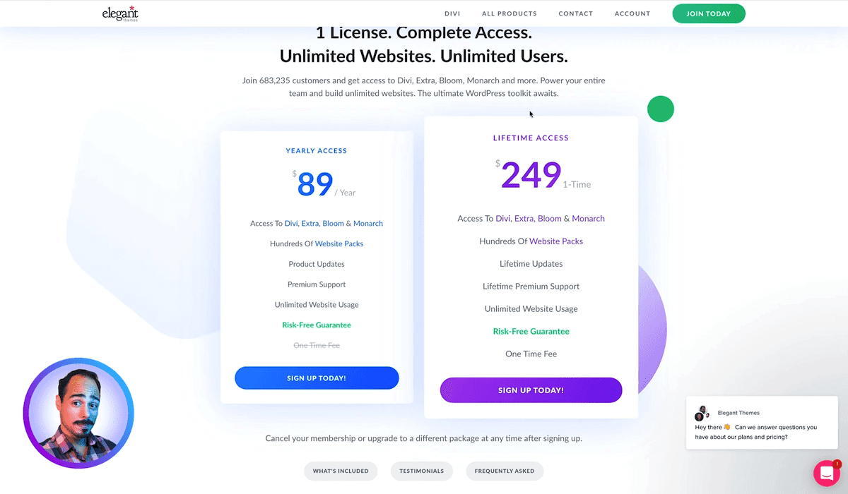 Divi pricing chart.