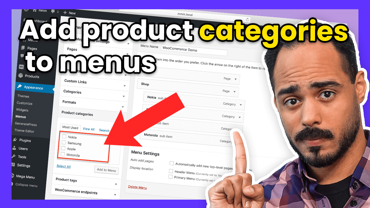 How to add products categories to a menu on WordPress thumbnail.