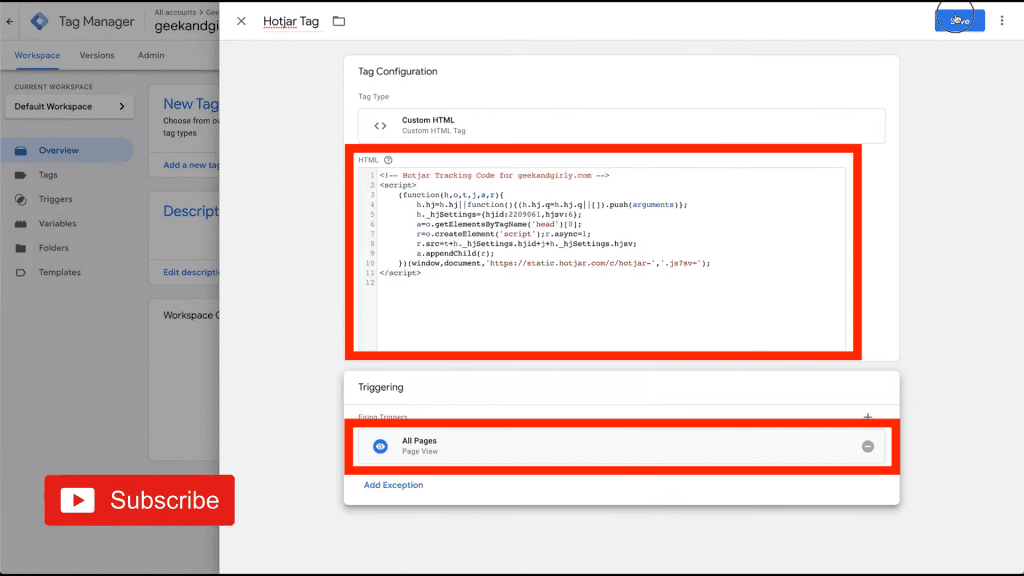 How to add HTML tags to your website using Google Tag Manager screenshot.