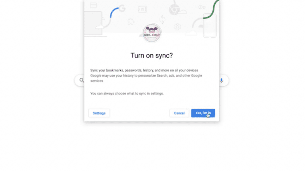 Screenshot of turning on sync for chrome user profile.