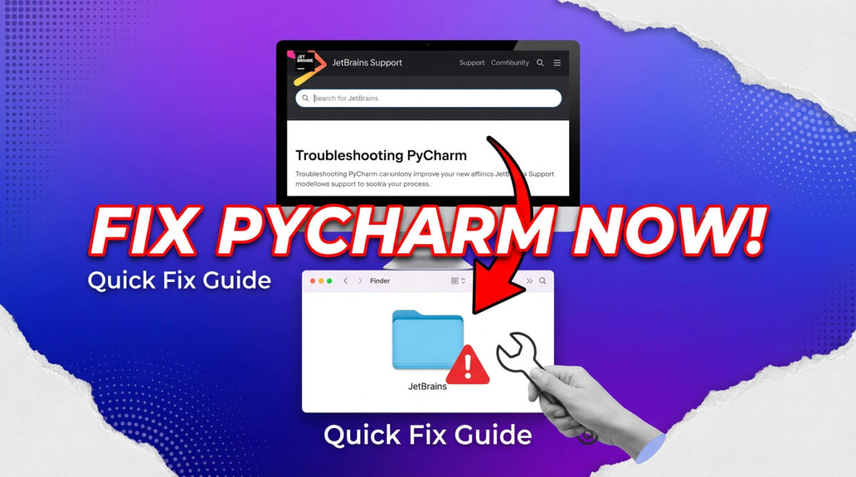 Finder window showing JetBrains folder and browser support page with arrow to problematic folder