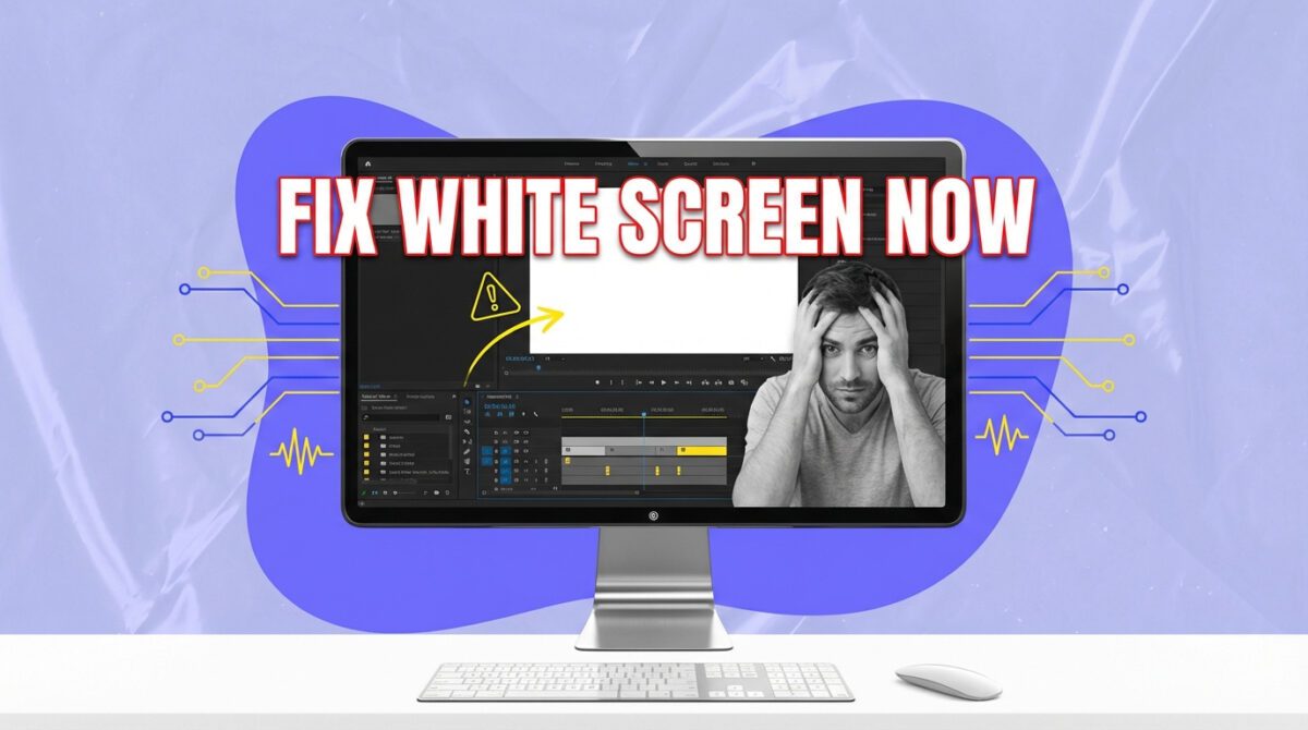 Image in a post titled 'white screen in premiere pro: how do you fix it in 10 seconds? ' | fix white screen of death 1 | yerain abreu Youtube thumbnail for video on fixing premiere pro error