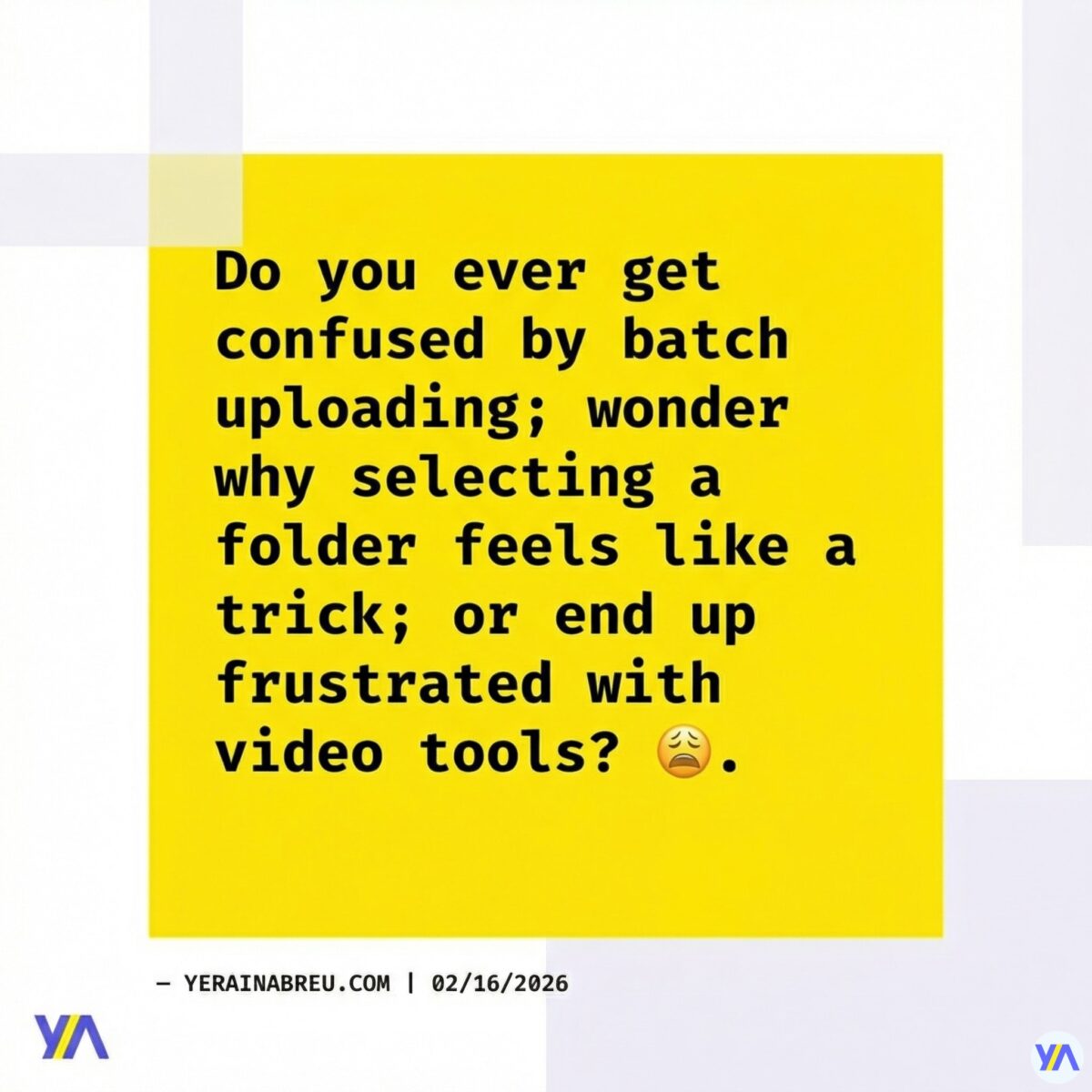 Image in a post titled 'handbrake batch convert on mac: how do you batch convert videos? ' | tobi graphic 43 | yerain abreu Do you ever get confused by batch uploading; wonder why selecting a folder feels like a trick; or end up frustrated with video tools? 😩
